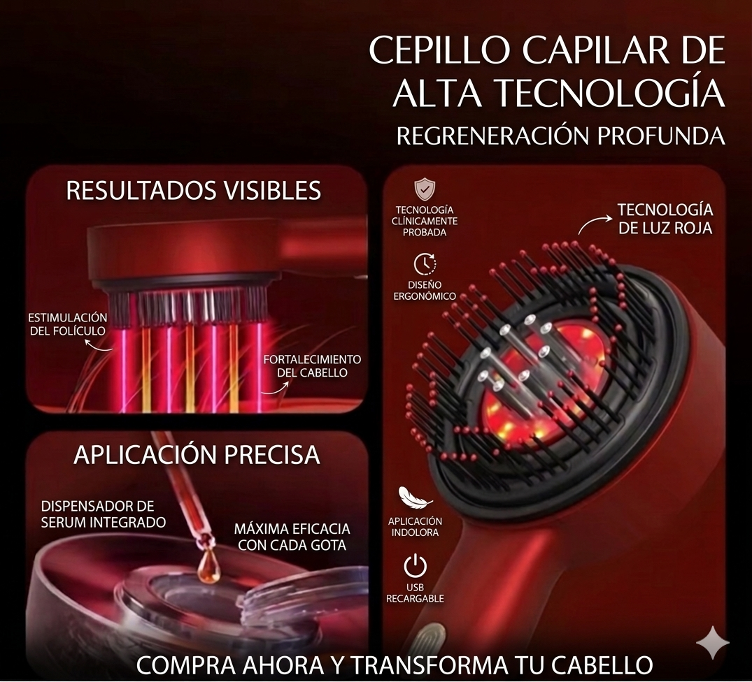 CEPILLO MASAJEADOR ELÉCTRICO CON LUZ ROJA